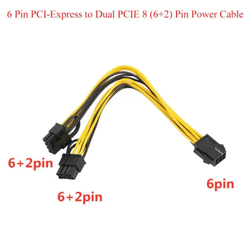 

Кабель преобразователя питания PCI Express с 6 контактами на два разъема 8 (6 + 2) для видеокарты графического процессора PCIE PCI-E VGA разветвитель Кабе...