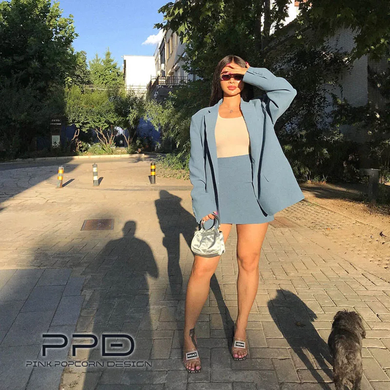 2 Color Recommended Pink Retro Blue OVERSIZE Loose Silhouette After Split Half Skirt Suit Jacket | Женская одежда