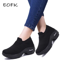 eofk fashion spring autumn women platform shoes woman lady flats casual thick bottom black shoes sock slip on dance shoes rubber