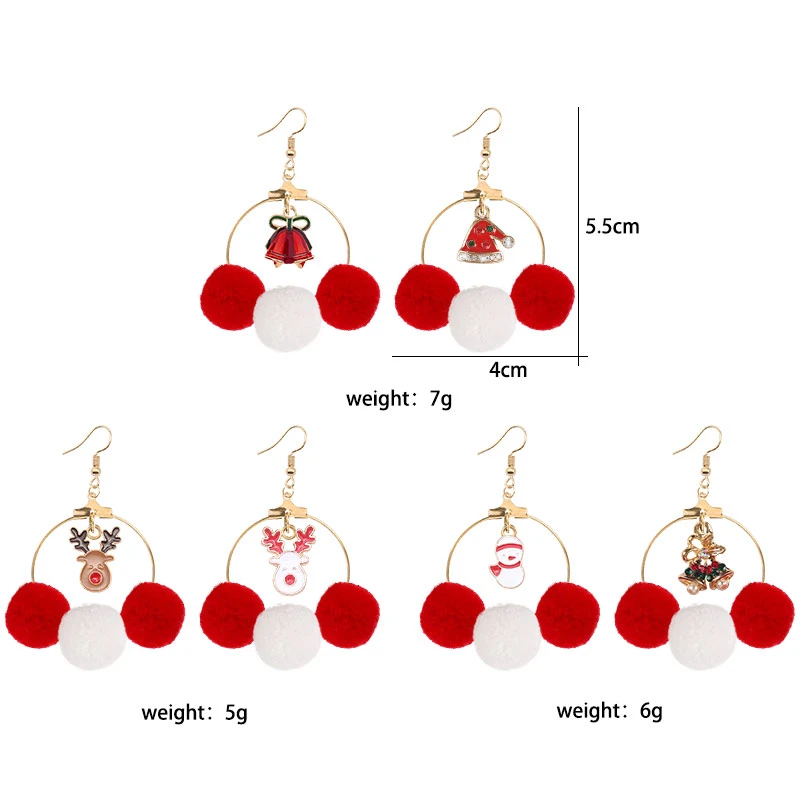Рождественские женские серьги асимметричные круглые золотистые полые красные