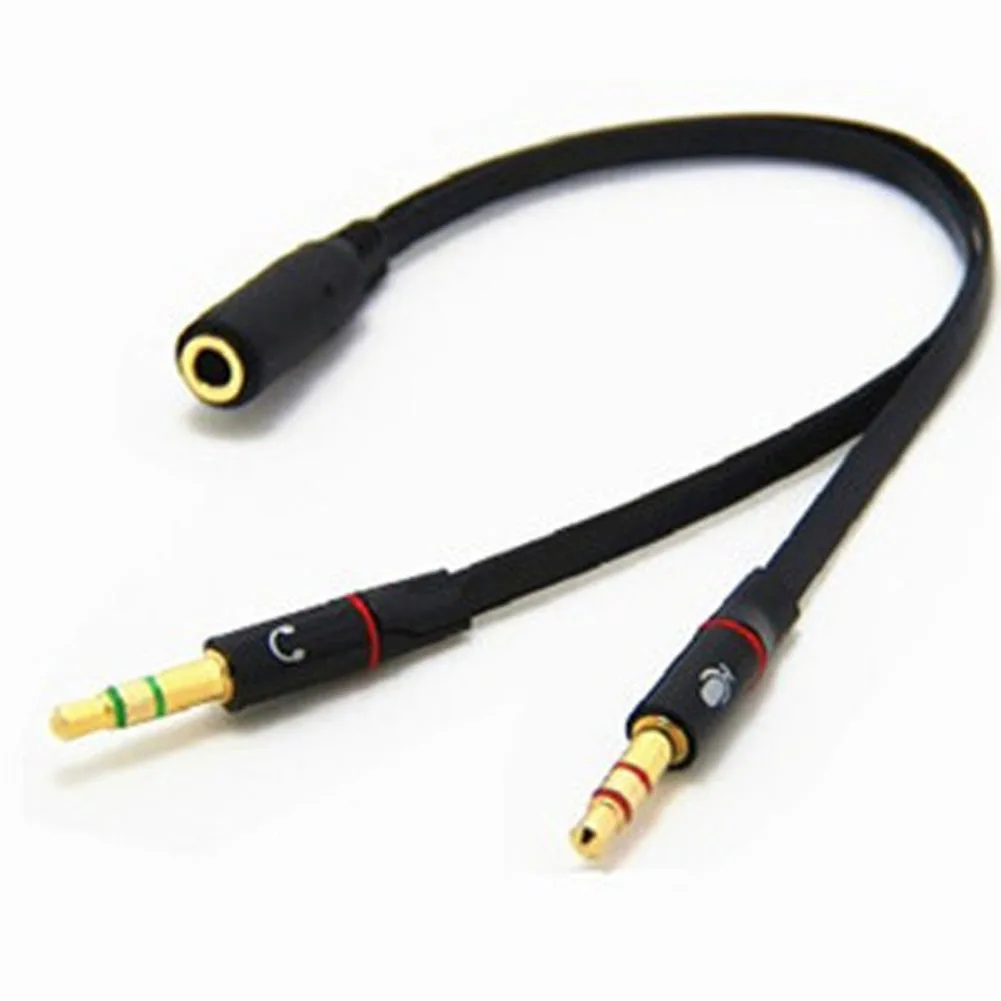 

3.5 mm Black Headphone Earphone Audio Cable Micphone Y Splitter Adapter 1 Female to 2 male Connected Cord to Laptop PC