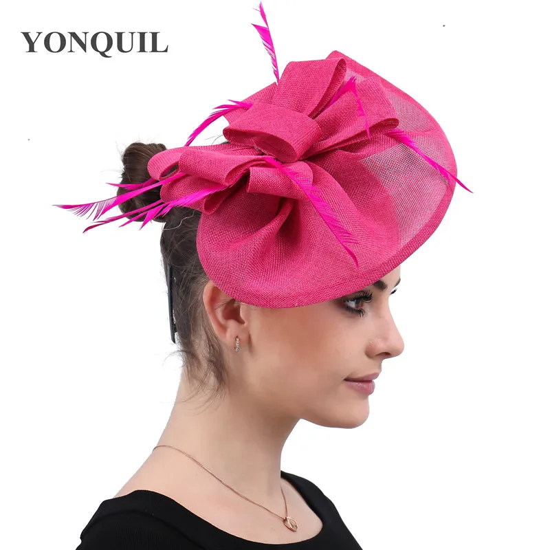 hot pink Новое поступление года Женские свадебные Вуалетка для волос шапки с фантазии перо на голову группа для вечерние свадьбу race головные уборы SYF66 - Цвет: hot pink