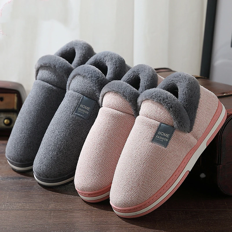 

Winter Home Women Plush Warm Slippers Cotton Shoes Couples Indoor Fur Warm Non-slip Convenient Bedroom Slip-on Female Slippers