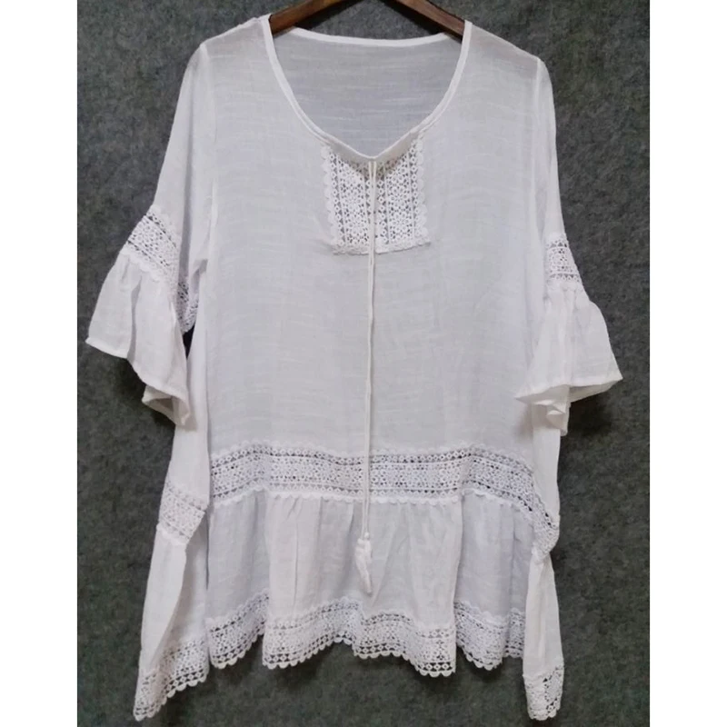 Новое Белое повседневное пляжное платье кружевное лоскутное мини с расклешенным