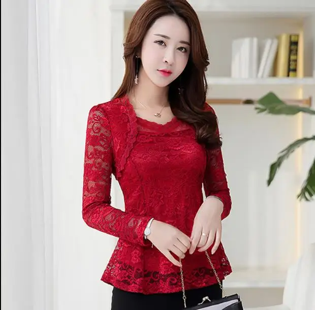 2019 Весенняя женская кружевная рубашка с вырезами модная блузка для офиса длинным