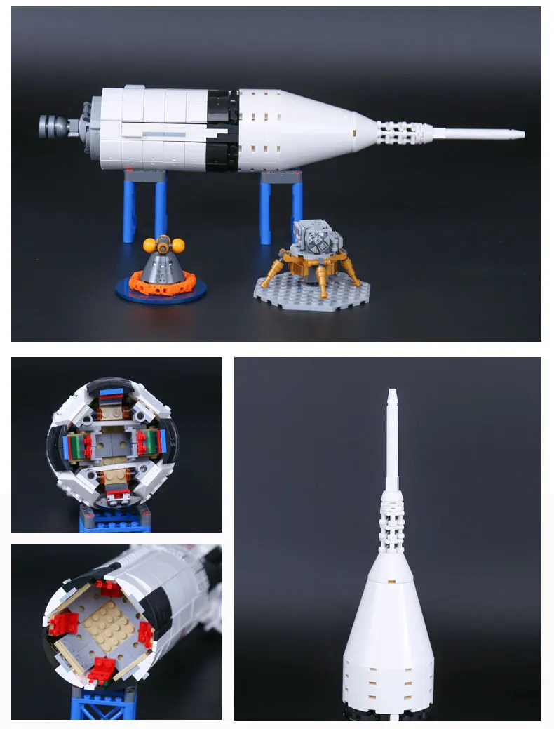 H& HXY, 37003, 1969 шт., креативная серия, Аполлон Сатурн V, детский набор, Обучающие строительные блоки, кирпичи, игрушки, 21309