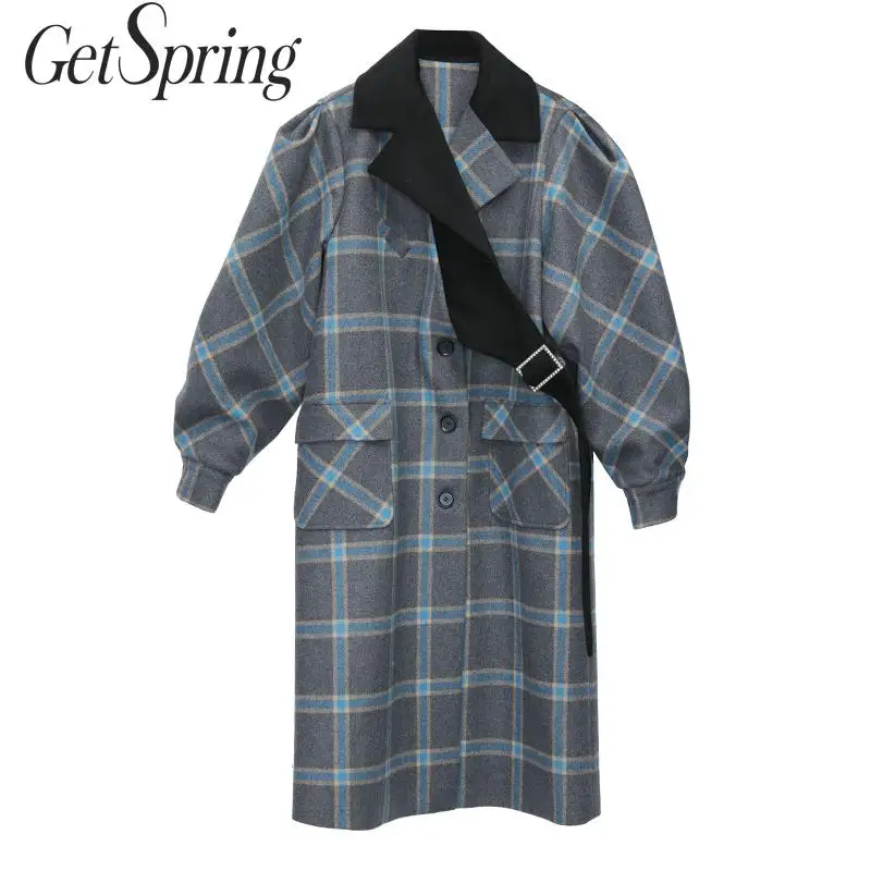 Getвесеннее Женское шерстяное пальто в стиле пэчворк асимметричное с рукавами