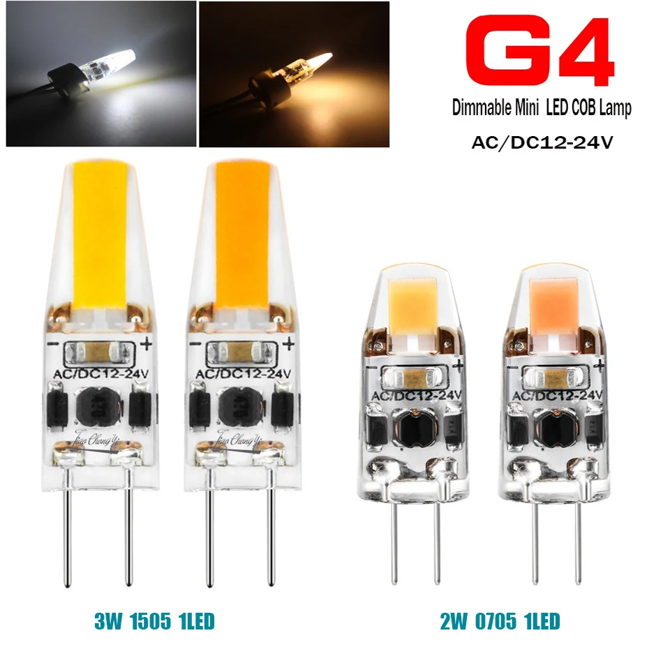 

G4 LED Dimmable Bulb AC/DC 12V-24V 2w 0705 3w 1505 G4 Bulb white warm white for Ship Boat Truck Car COB Spotlight Chandelier