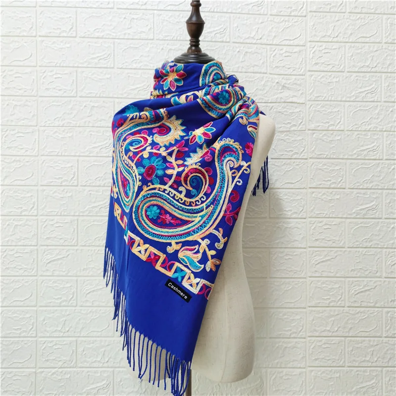 

Осенне-зимние модели, шаль из искусственного кашемира с вышивкой, Женская шаль в этническом стиле, теплый шарф с кисточками, пончо, плащ, шар...