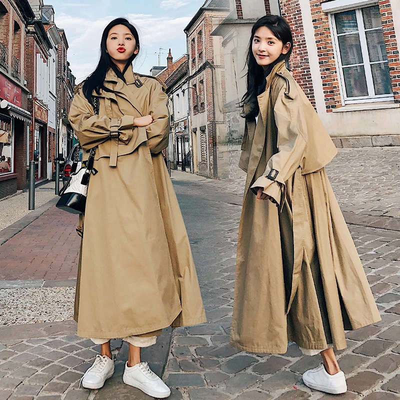 

Brand New Fashion X-Long Women Cloak Khaki Lady Windbreaker Female Trench Coat Spring Autumn Outerwear Clothes Loose Oversize