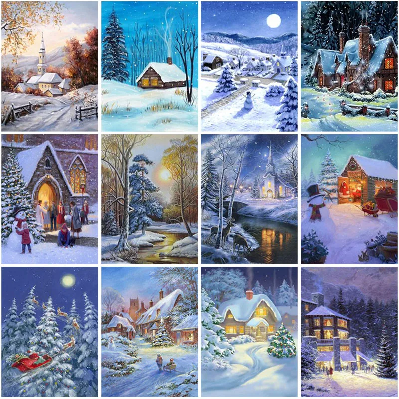 

5D DIY Diamond Painting Full Square Drill Winter Snow Scenery Rhinestone Landscape Diamond Embroidery Mosaic Wall Art Home Decor
