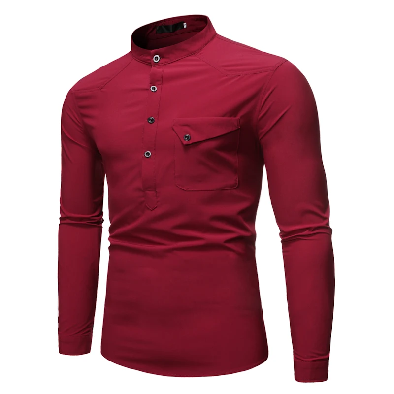 

Мужская Однотонная рубашка с воротником на пуговицах