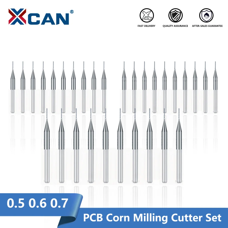 XCAN 3.175mm codolo 0.5 0.6 0.7mm Set di frese per PCB fresa in metallo duro fresa per mais CNC fresa per mais