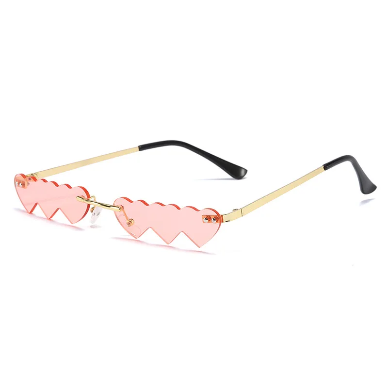 

Fashion Peach Heart Shape Frameless Small Sunglasses Women For Wacky Party Styling Sun Shades Eyewear Vintage Cute Glasses UV400