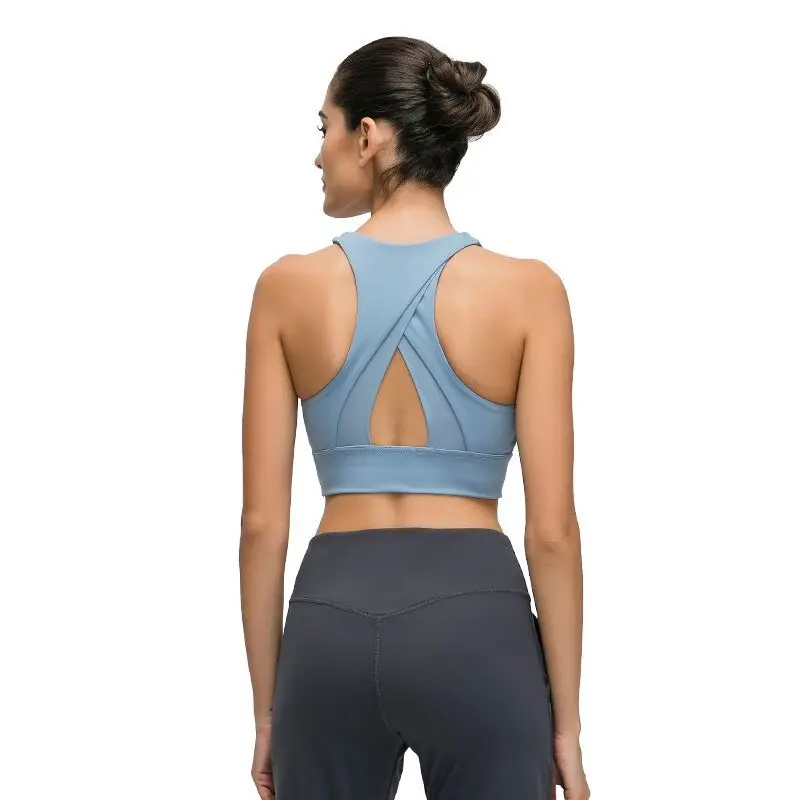 

High neck sports bra, triangle hollow beautiful back gathered yoga fitness sports underwear women