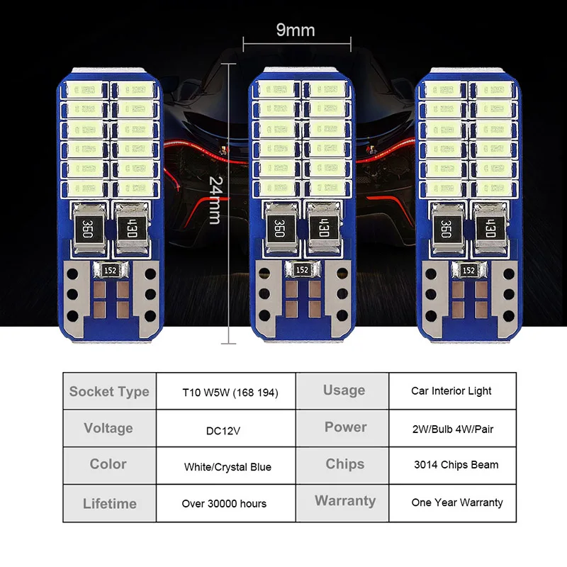 Сигнальная лампа NLpearl 10X T10 W5w Canbus Светодиодные лампочки 12 в 3014 24SMD Автомобильные