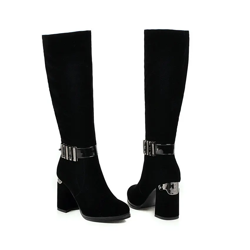 QUTAA/женские сапоги до колена на квадратном высоком каблуке в ковбойском стиле