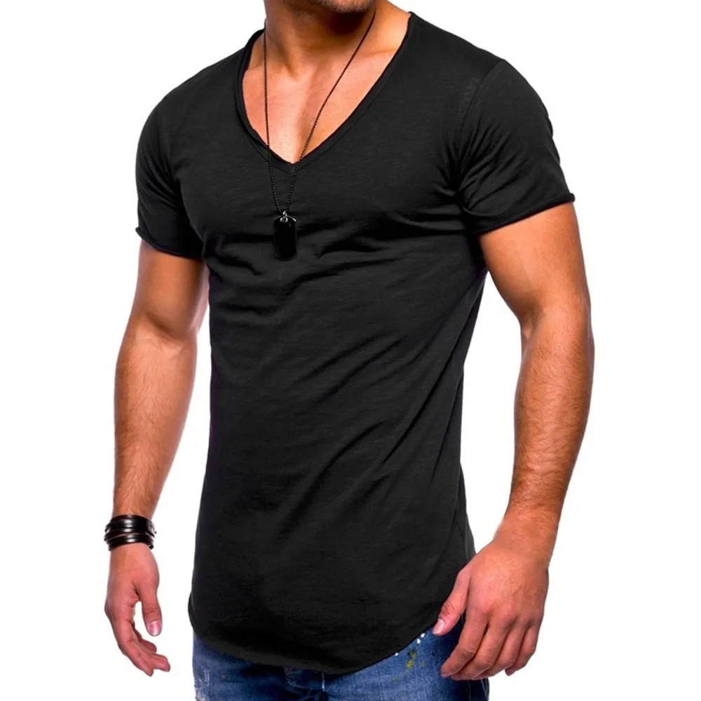 Мужские футболки с коротким рукавом v образный вырез Тонкая Повседневная