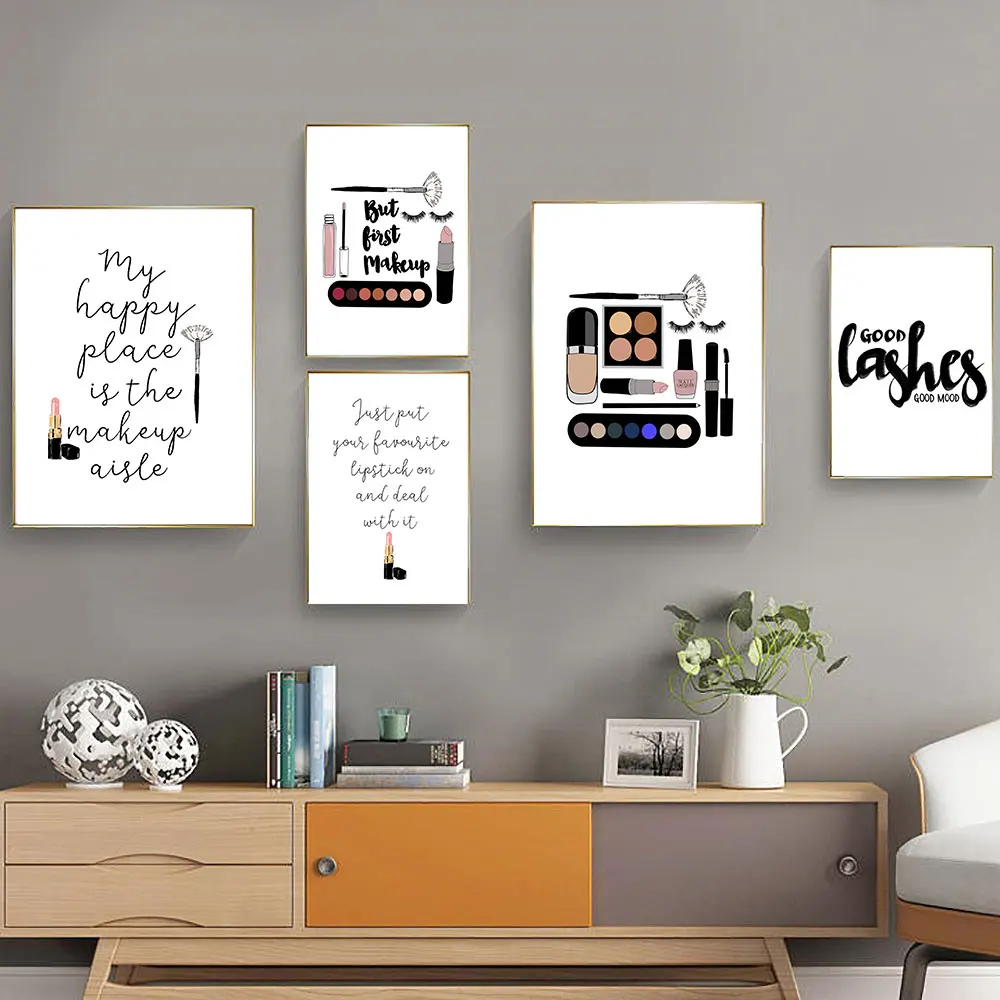 

Fashion Poster Cosmetic Canvas Modern Exquisite Girl Quote Minimalist Painting Art Print Wall Picture For Living Room Home Decor