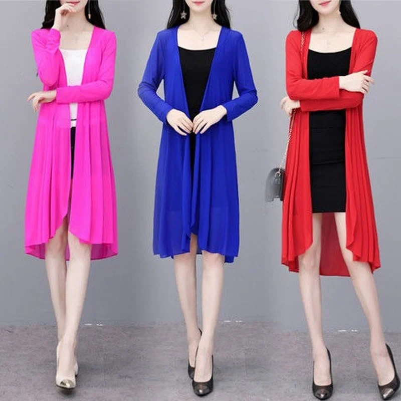 

Women's Jacket Mid-length Summer All-match Ultra-thin Loose Fashion UV-resistant Breathable Solid Sunscreen Outerwear X123