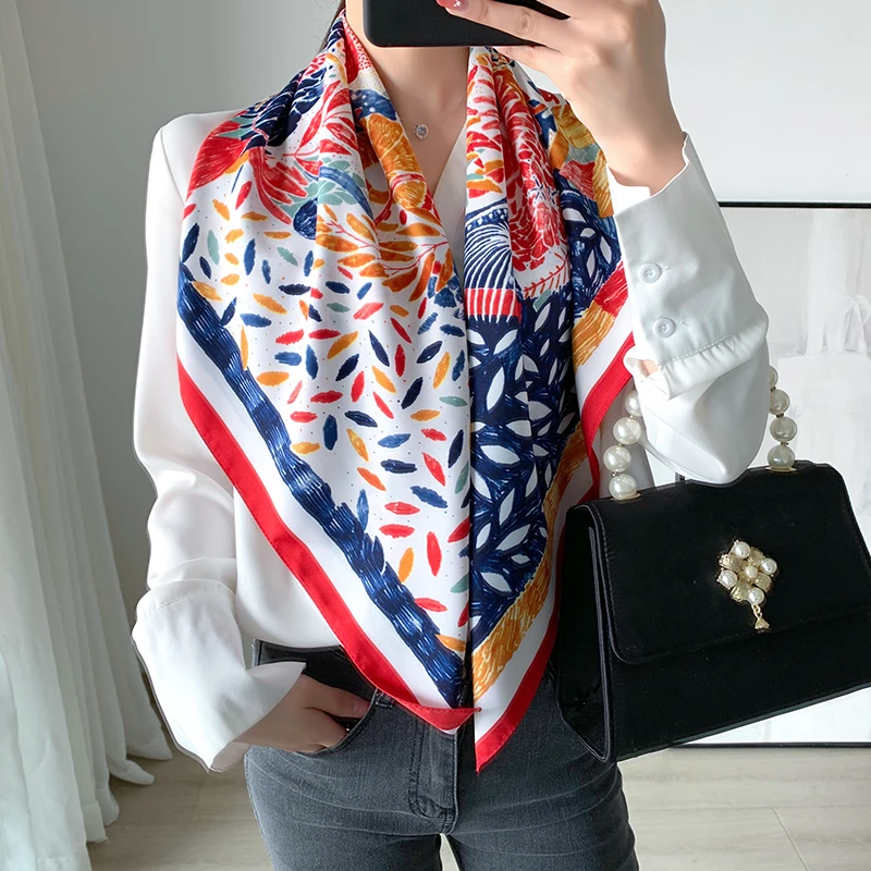 

2021 new spring women scarf quality shawl silk fashion scarf headscarf beach sunscreen bag headscarf scarf 90cm*90cm
