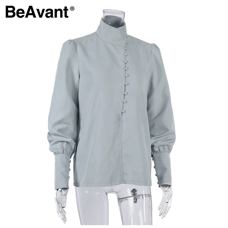 

BeAvant Casual stand collar white shirt Long sleeve button Comfortable fit office top High street spring autumn fashion top 2020