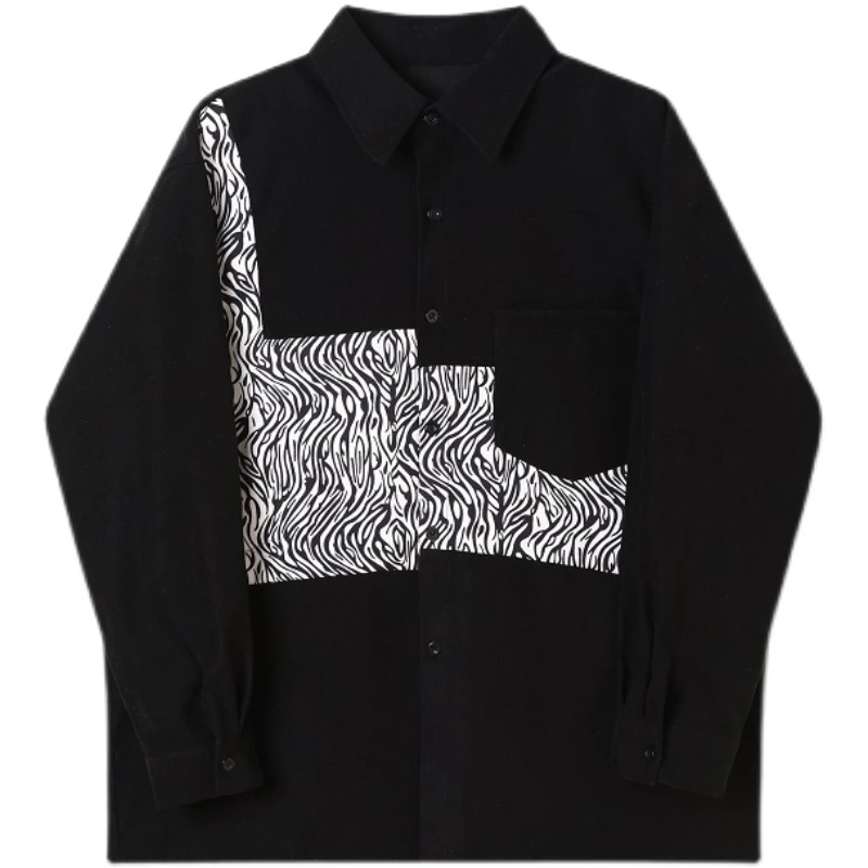 

Рубашка мужская с длинным рукавом, свободная Готическая уличная одежда с вышивкой зебры, в японском стиле, винтажная одежда в Корейском сти...