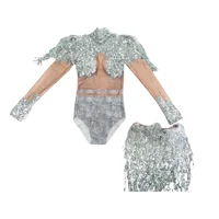 luxury big crystal sequin chain women stretch tight bodysuits skinny silver rhinestone jumpsuits for women dancer rompers