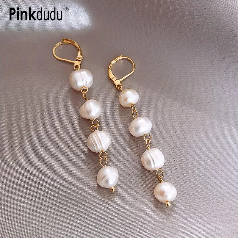

Pinkdudu Special Shaped Pearl Pendant Earrings French Elegant Long Drop Earrings for Women Jewelry Gifts PD602