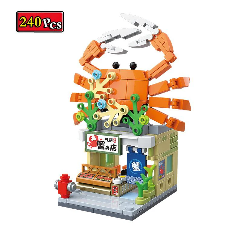 

Town Creative Street View Series Japanese Cuisine Crab Restaurant MOC Model Building Blocks Bricks Toys Christmas Gifts