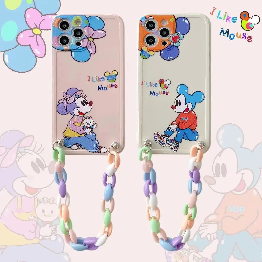 

Disney Mickey Minnie Cute Mobile phone case with Bracelet for iPhone 7/8 plus x/xs xr xsmax 11 pro max 12pro max 12mini