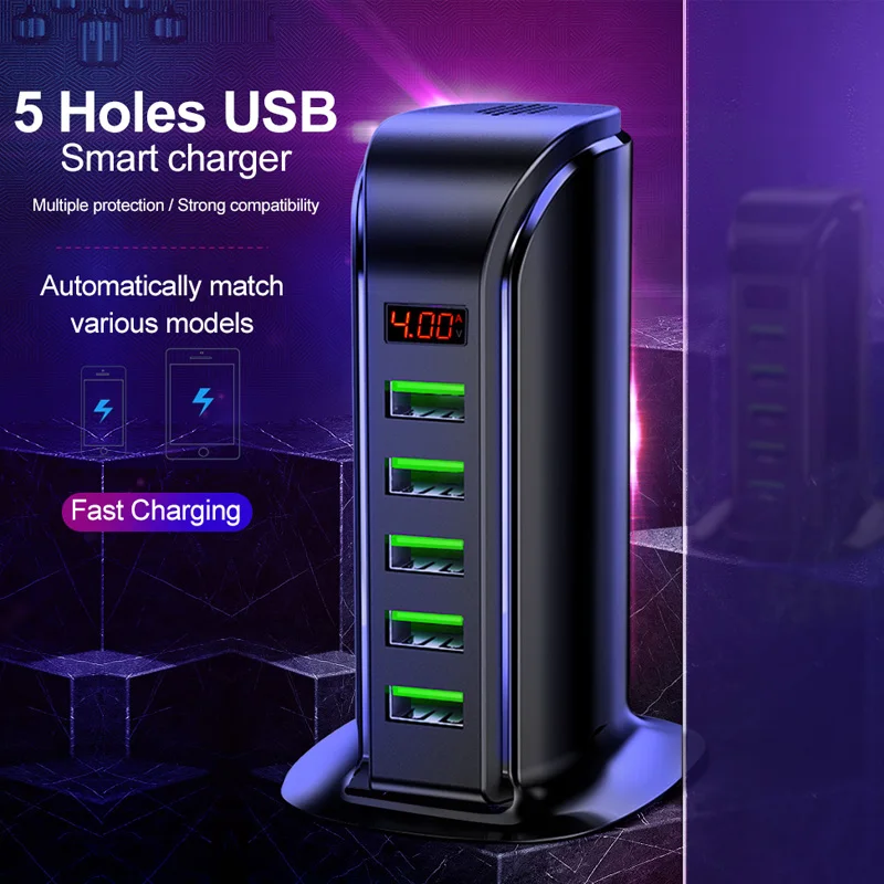 Зарядное устройство с 5 USB-портами со светодиодным дисплеем | Мобильные телефоны и