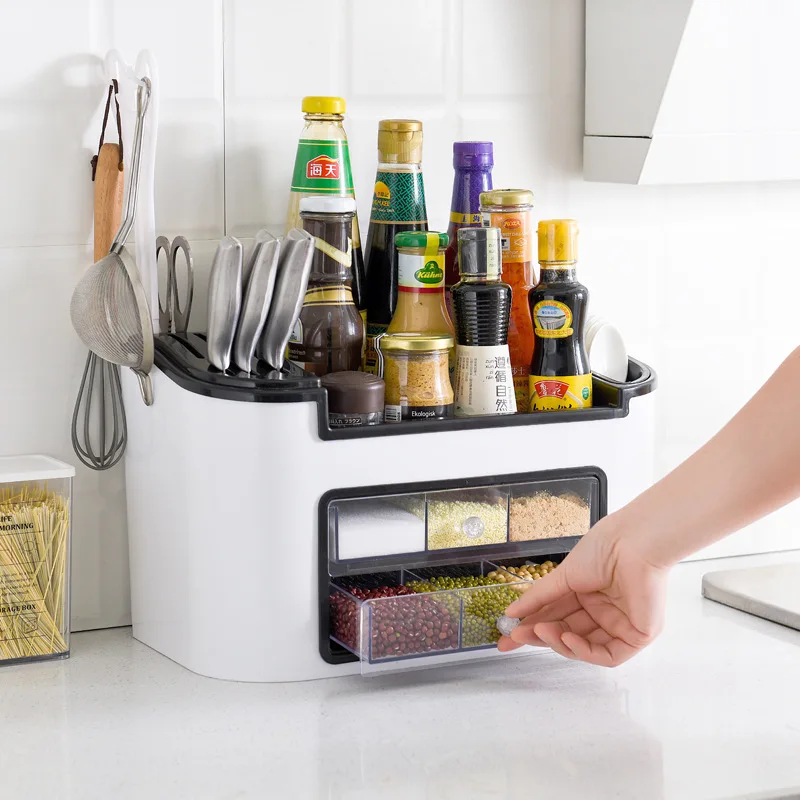 

Fashionable MultifunctionalOne Generation of Combination Knife Holder Kitchen Rack Seasoning Box Seasoning Jar and Bottle Set