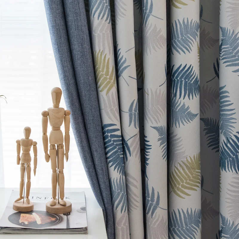 

Northern European-Style Rice Grains Linen Joint Printed Shade Curtains for Living Dining Room Bedroom.
