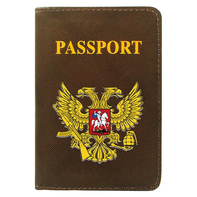 

еѬб России National Emblem of Russia Printing Women Men Passport Cover Pu Leather Travel ID Credit Card Holder Pocket Wallet