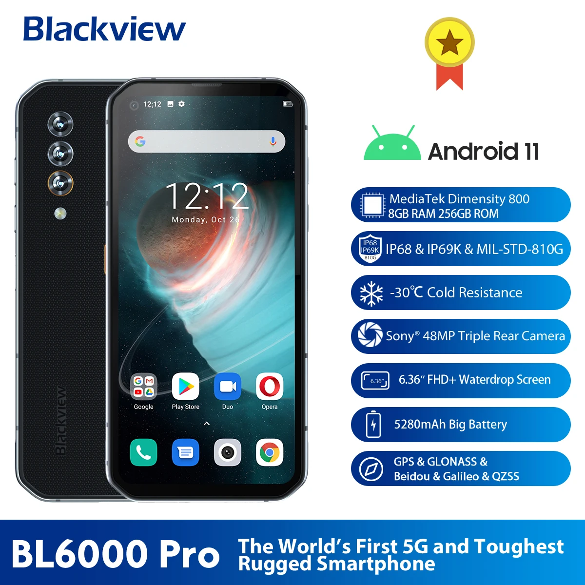 Смартфон Blackview BL6000 Pro IP68 тройная камера 48 МП 8 + 256 ГБ 6 36 дюйма | Мобильные телефоны и