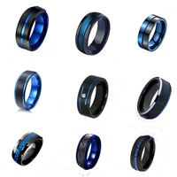 9 style blue black mens ring 8mm stainless steel rings groove beveled edge wedding engagement anniversary jewelry