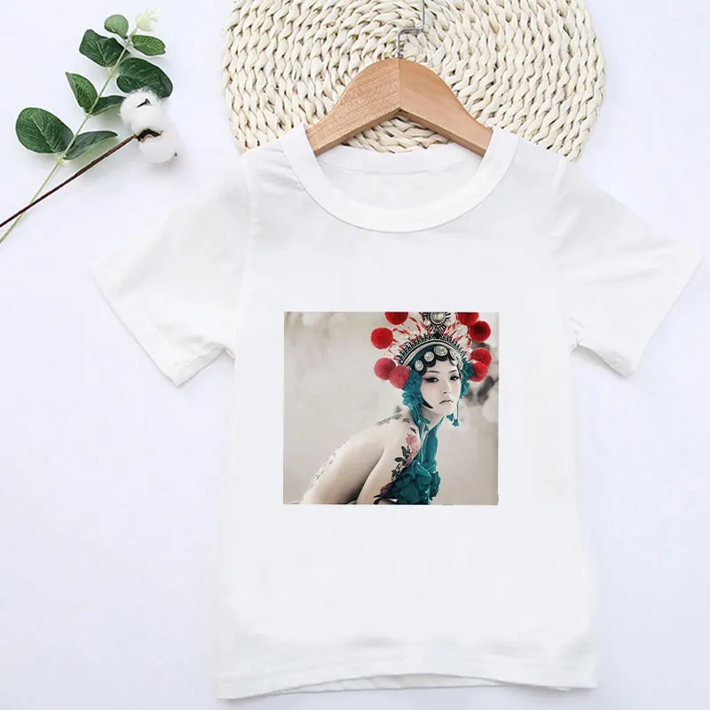 

Printed Kids T Shirt Simple White Boys T Shirt Girls T Shirts Chinese Style Beijing Opera Hanfu Harajuku Design T Shirt Enfant
