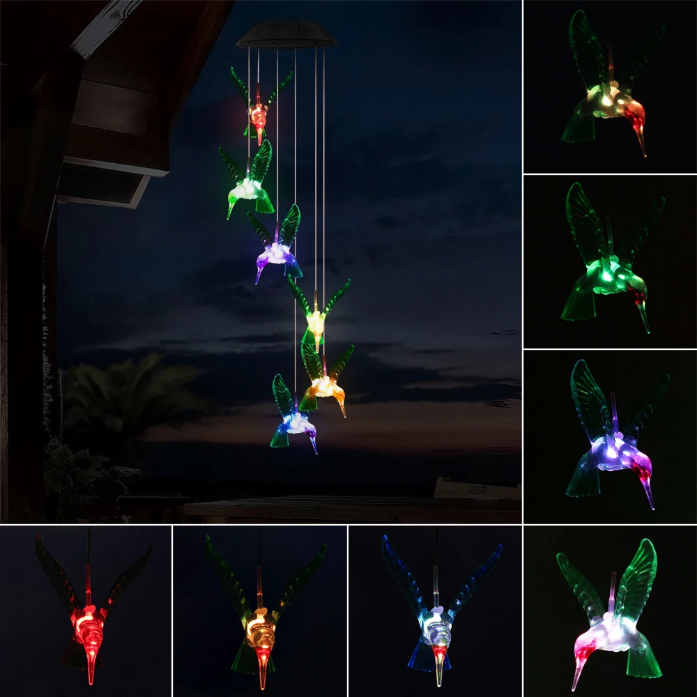 

LED Solar Lamp Wind Chime Outdoors Light Changing Color Waterproof Humbird Lamps For Home Party Night Garden Decoration Light
