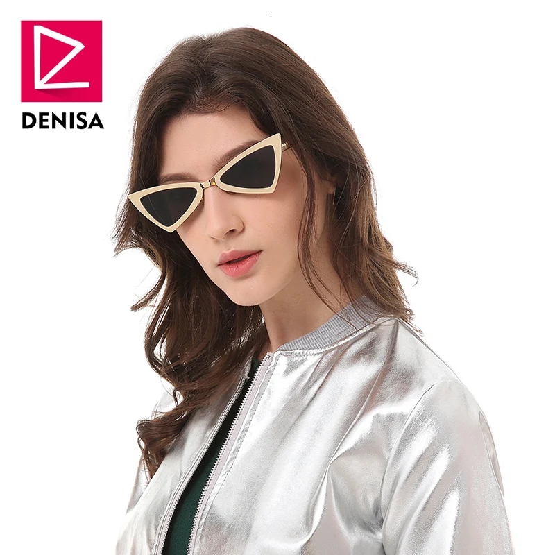 DENISA Модные солнцезащитные очки кошачий глаз женские черные очки ретро кошачий глаз солнцезащитные очки винтажные Желтые красные Оттенки для женщин G18914