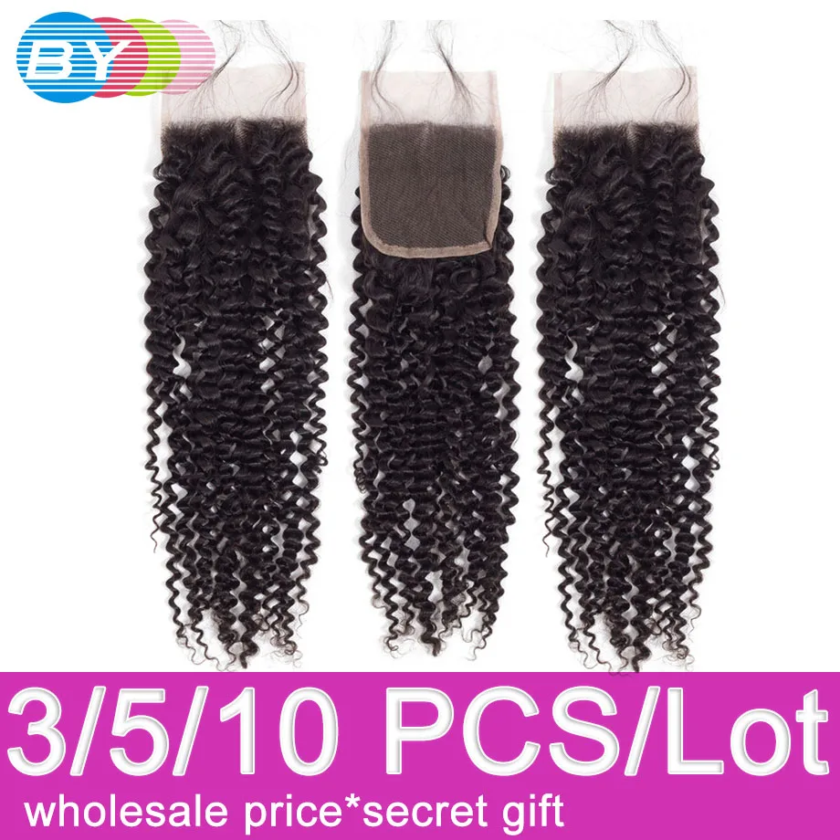 Закрытие кудрявые 8 22 дюйма человеческие волосы закрытие бразильские 4x4