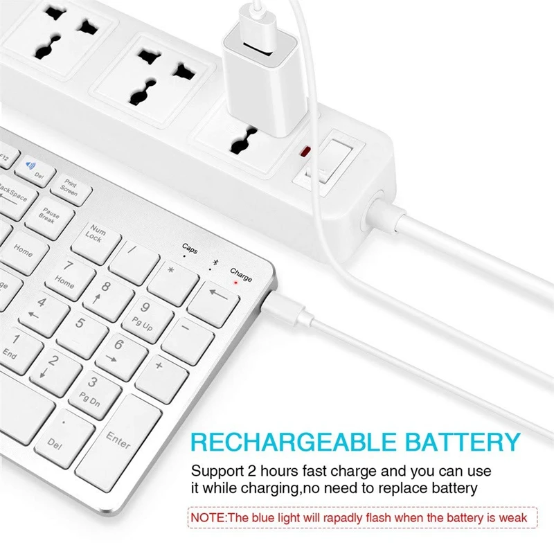 

Bluetooth Keyboard Rechargeable Portable BT Wireless Keyboard with Number Pad for Laptop PC Tablet Windows IOS Android