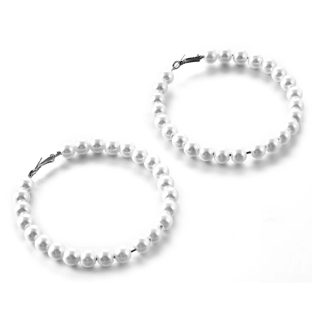 Женские серьги пусеты с большим жемчугом модные искусственным в богемном стиле