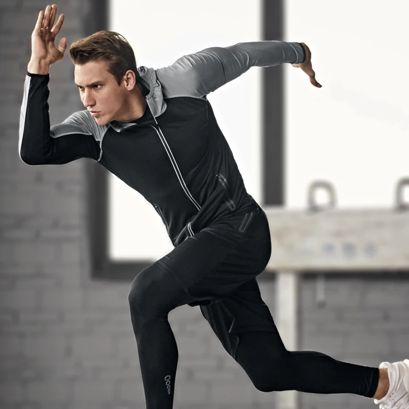 Мужская спортивная куртка для фитнеса быстросохнущая на молнии с капюшоном