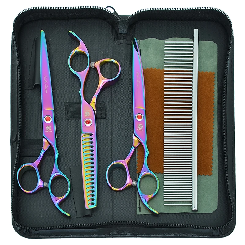 

7.0" Japan 440c Pets Grooming Scissors Forceps Purple Dragon Dog Cutting Tijeras Curved Shears Cat Thinning Hair Clippers B0018B