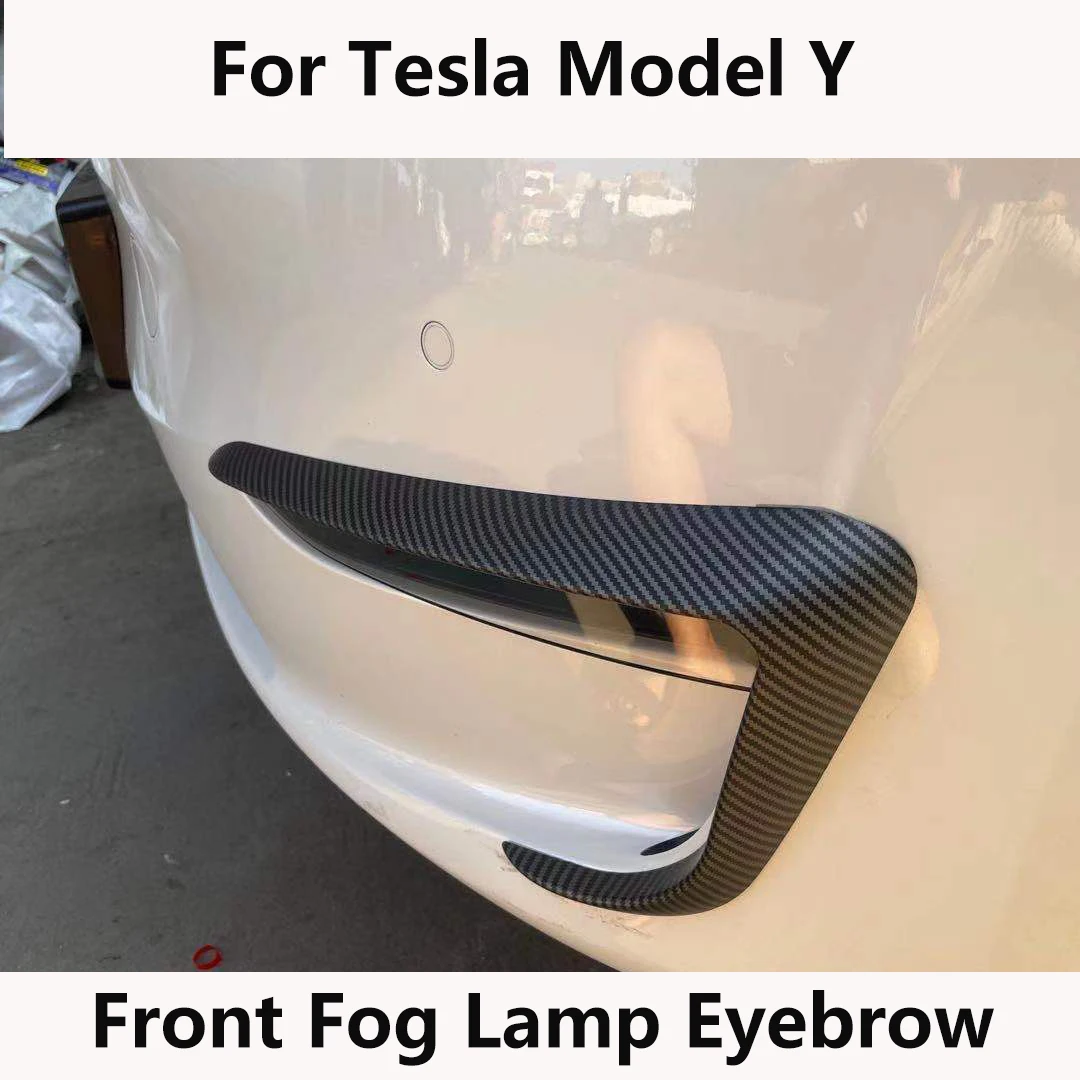 

Matte black Carbon fiber Pearl White For Tesla Model Y modification automobile repacking Front Fog Lamp Eyebrow decorate