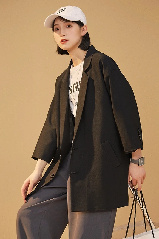 

Ice Silk casual suit summer Korean fashion ruffian Handsome ins Versatile loose suit Coat