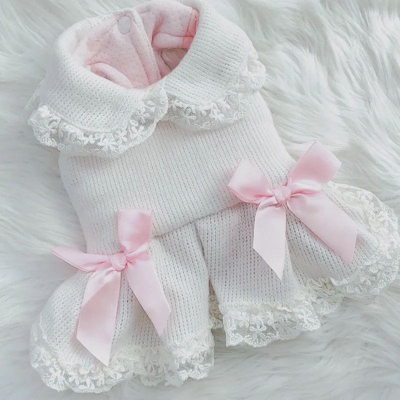 Милая одежда для принцессы и собак вязаное пальто платье зимнее розовое желтое