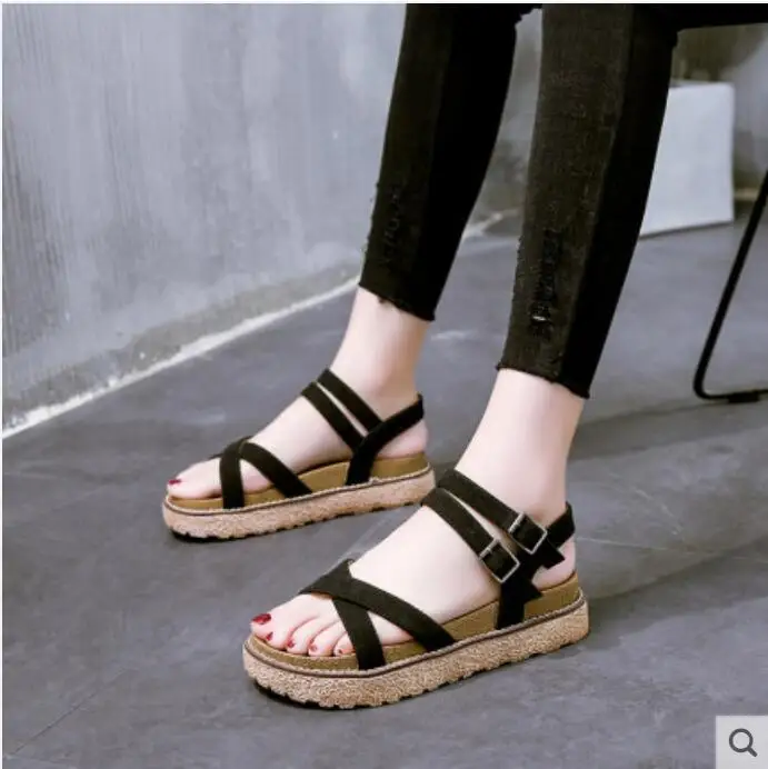 

2020 New Style Summer Sandals Shoes A- line Belt Buckle Platform County Shoes Low Top Fashion Shoes