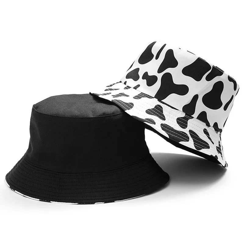 

Summer Reversible Black White Cow Print Bucket Hats For Women Outdoor Travel Sun Hat Sun protection Fisherman Cap Men Panama